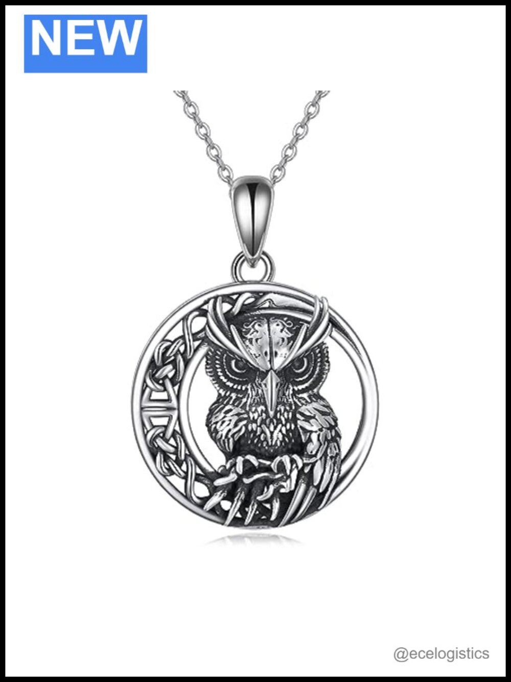Sterling Silver Owl Moon Pendant Necklace Celtic Knot